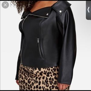 Faux leather off the shoulder moto jacket